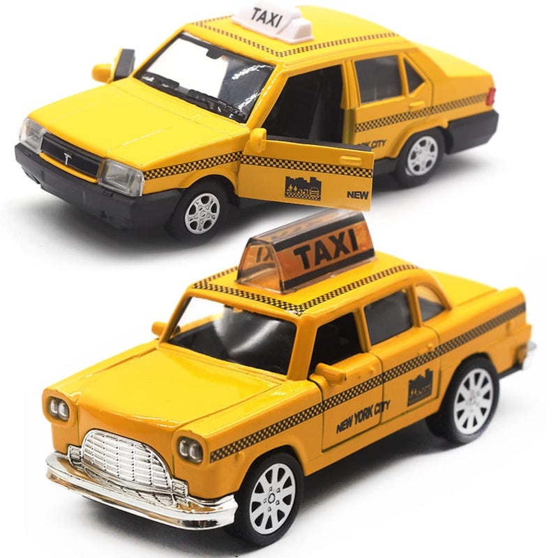 OTONOPI New York City Taxi Cab Toy Taxi Car Toy for Kids Yellow Cab Diecast Model Toy Car with Pullback Action for Toddler Age 3+ Pack of 2 - Image 1